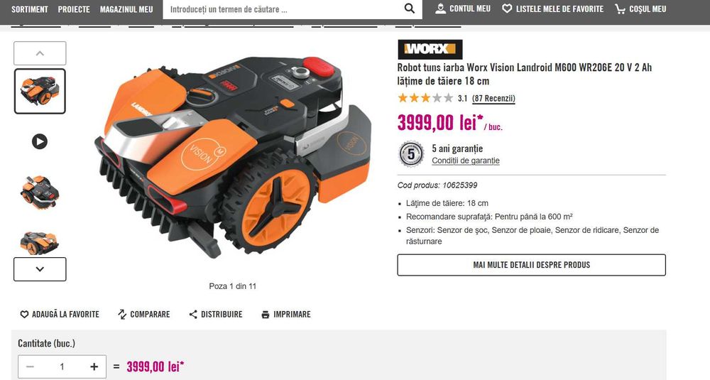 Robot tuns iarba Worx Vision Landroid M600 WR206E