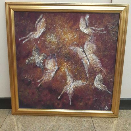 Tablou fluturi, pictura in ulei 58/58 cm