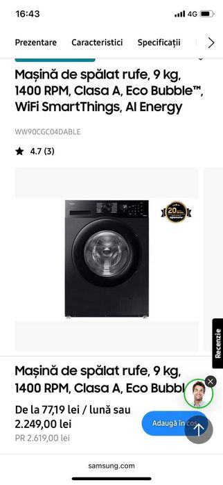 Masina de spalat, noua, ambalaj intact