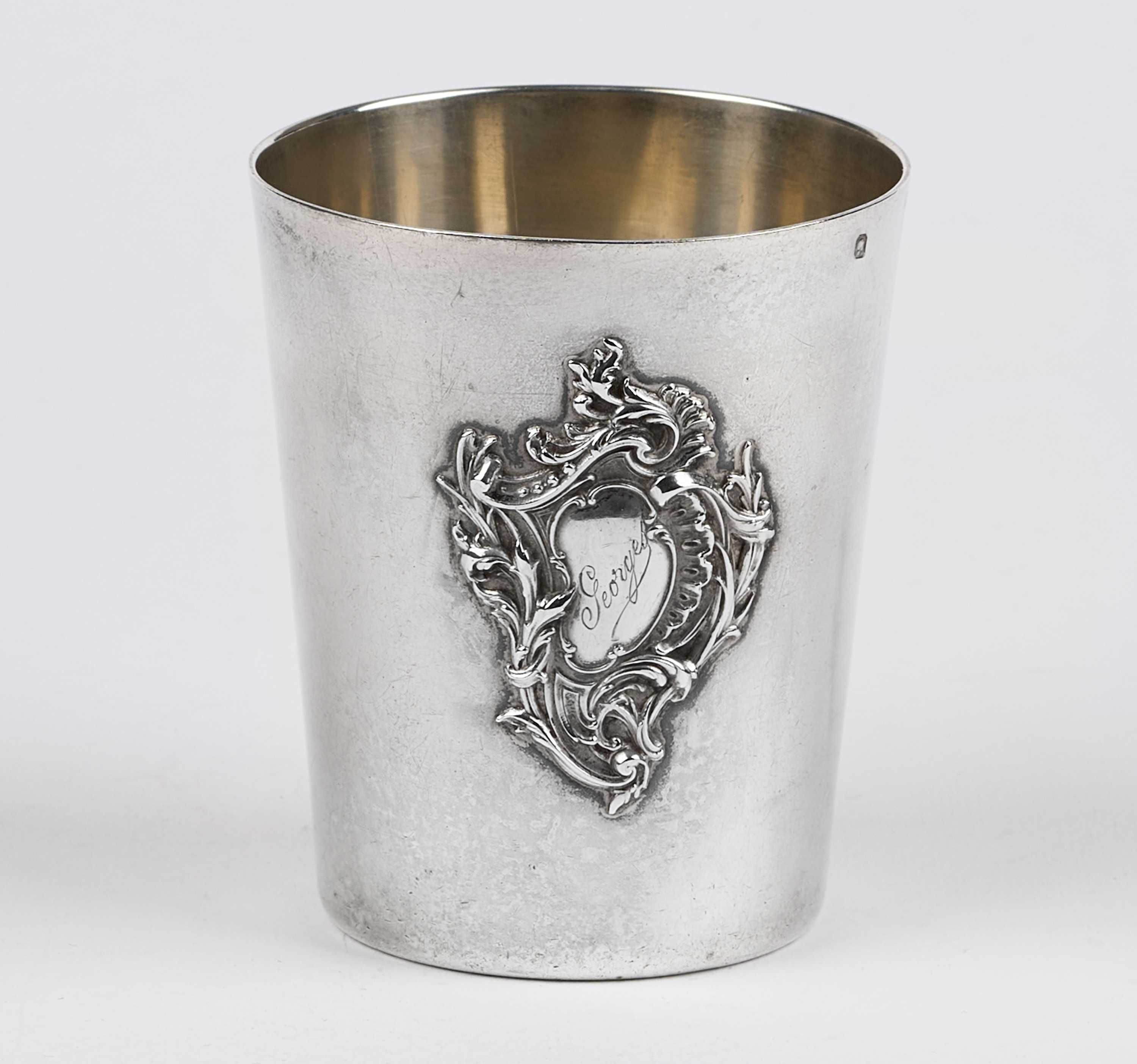 Pahar mare de argint 950,ranta,emblema nobiliara,210 ml purificare apa