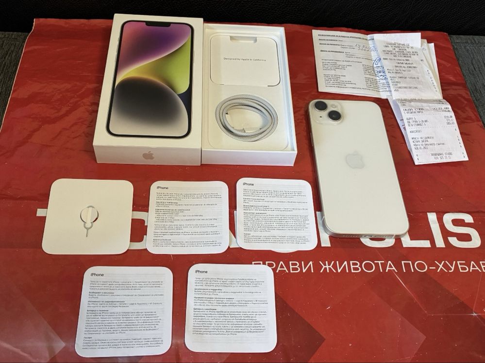 КАТО НОВ 128GB iPhone 14 Plus Гаранция Technopolis 2024г. Starlight