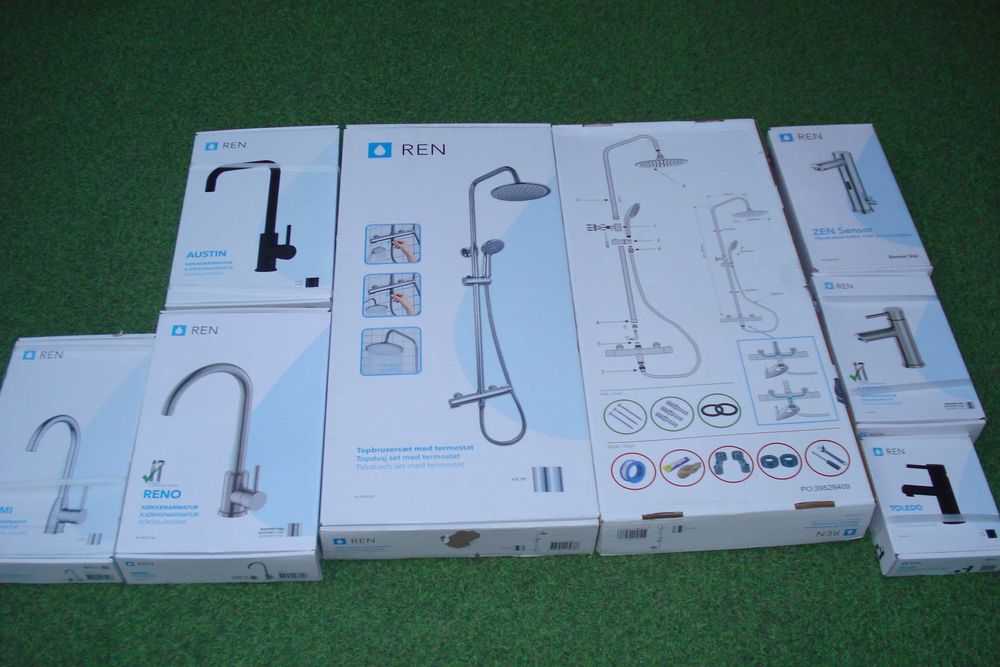 Coloane de dus Ren -si baterii Grohe-Hansgrohe-Geyser