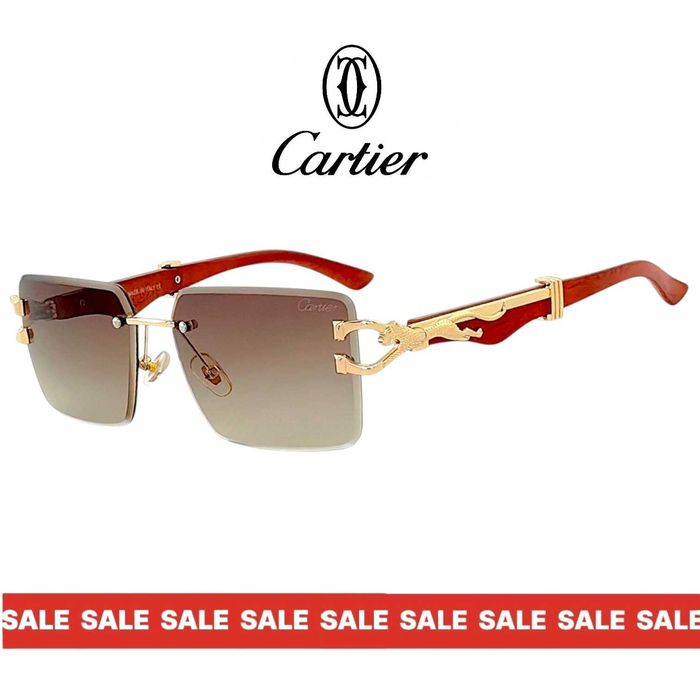 Cartier B PANTH слънчеви очила 2026 – дървена рамка с пантера