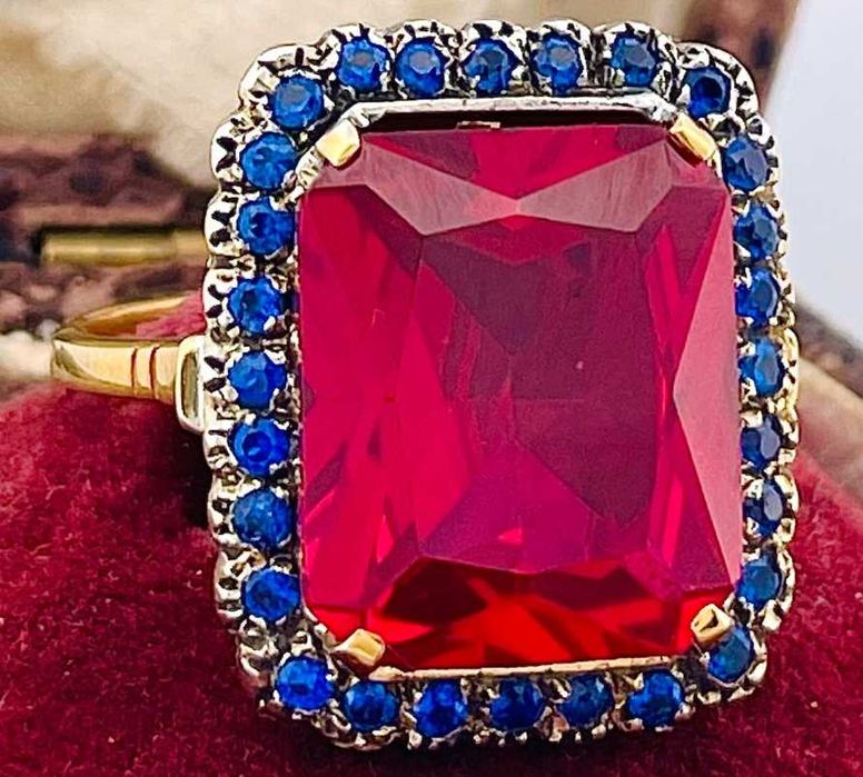 Inel aur victorian cu rubin si safire