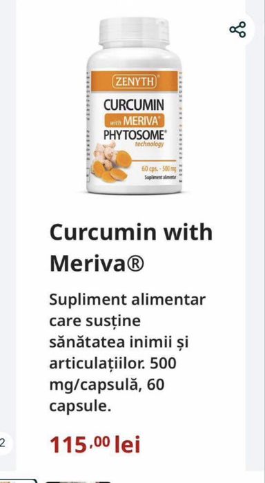 Supliment alimentar Curcumin Meriva Zenyth, nou sigilat,