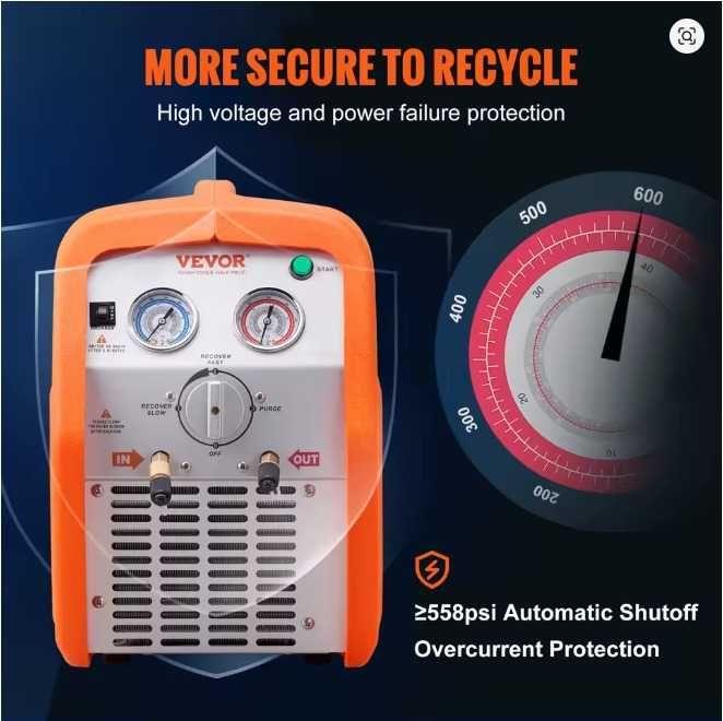 Vevor recuperator freon 1 HP-750 Watt  Dual Cylinder R32,R410A,R134A