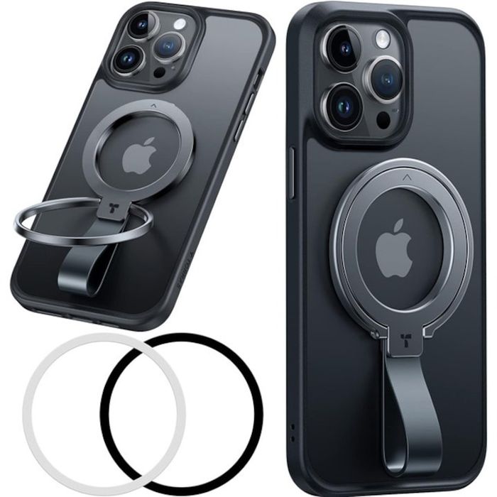 Suport telefon Torras Ring MagSafe, gri inchis, cu functie de stand