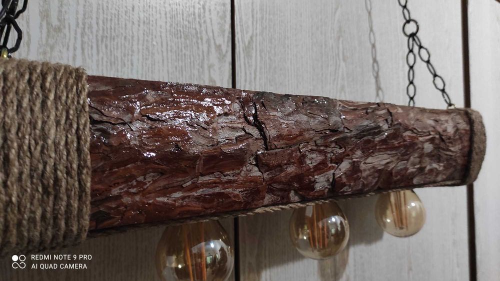 Уникален Дървен полилей с БОРОВА кора, ръчна изработка последна бройка