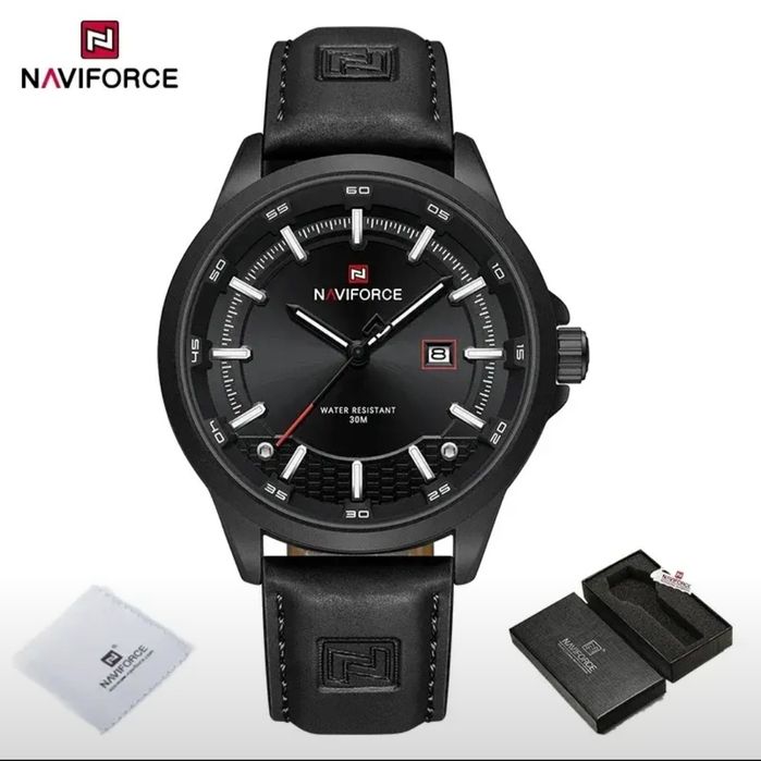 Мужские кварцевые наручные часы Navi Force с кожаным ремешком в под.уп