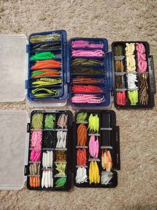 Lot 5 cutii meiho cu gume pentru pescuit păstrăv și clean