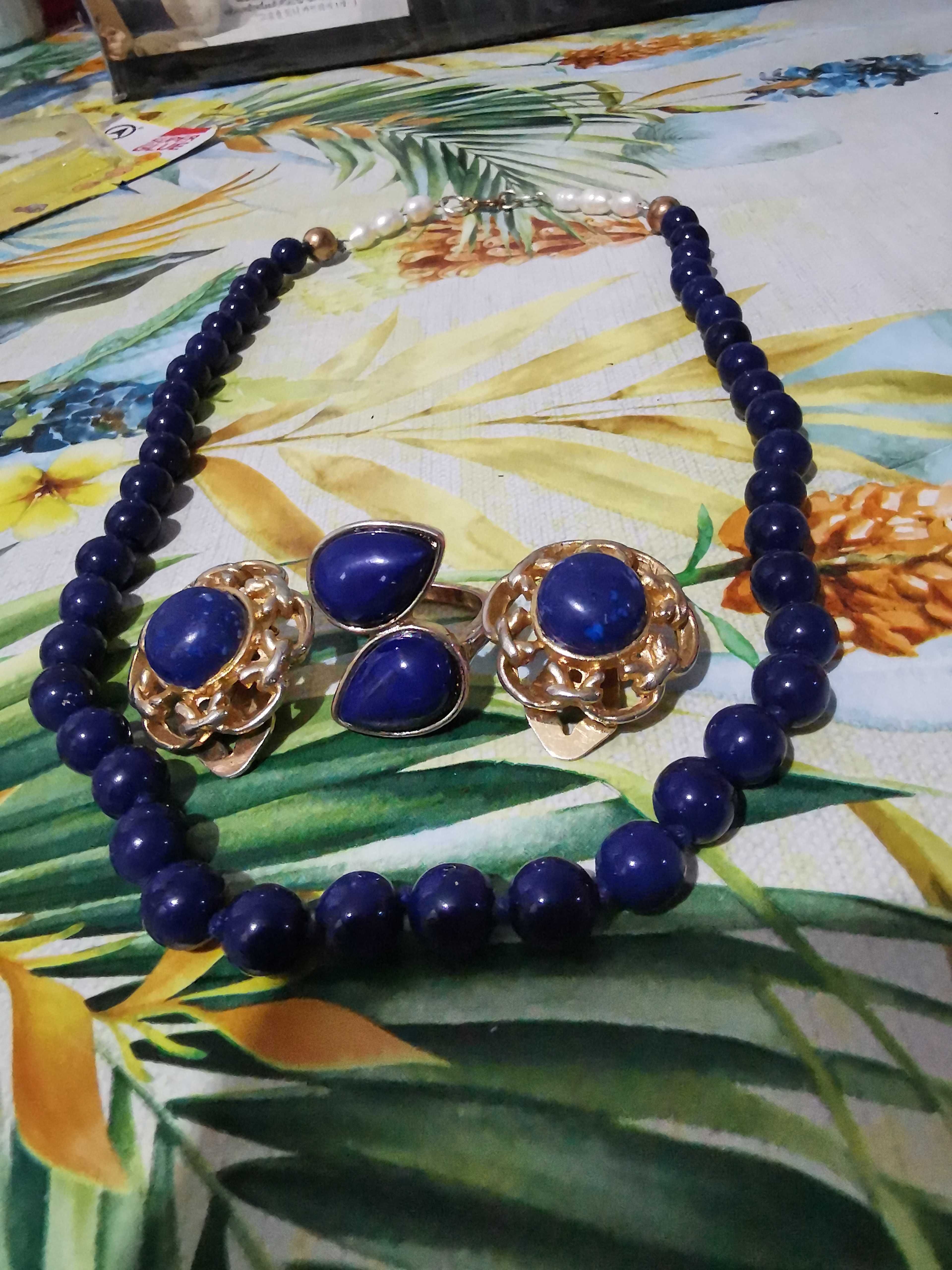 Set lapis Lazuli colier 23 cm la dublu cercei 2 cm inel 2.5 cm
