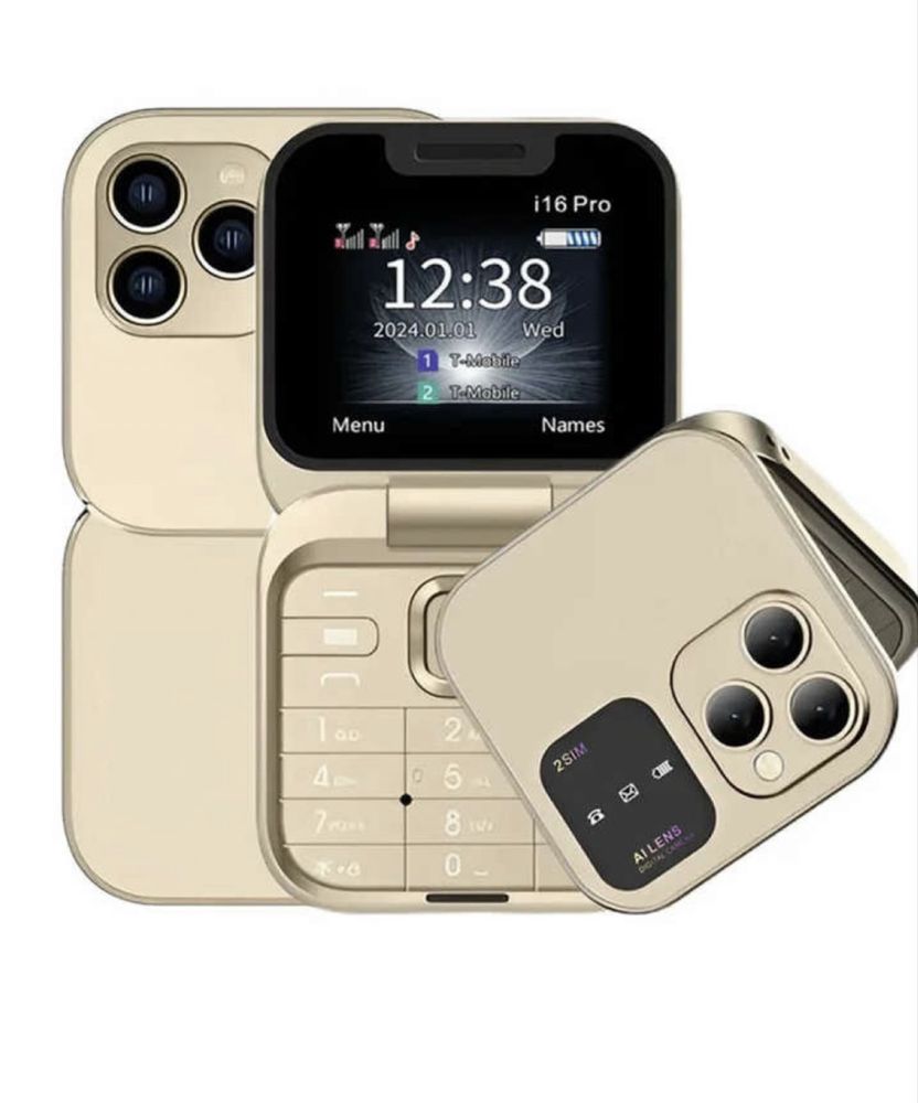 Сгъваем мобилен телефон i16 Pro – 2 SIM, камера, фенерче, FM радио