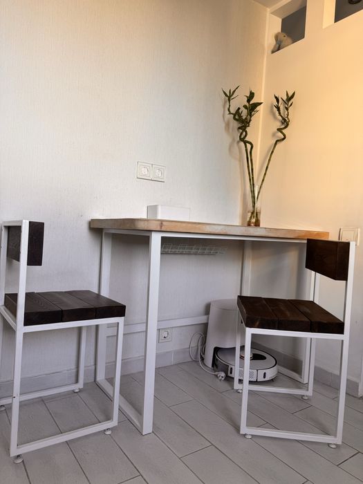 Стол и 2 стула в стиле Loft - массив, металл, сверхпрочная конструкция