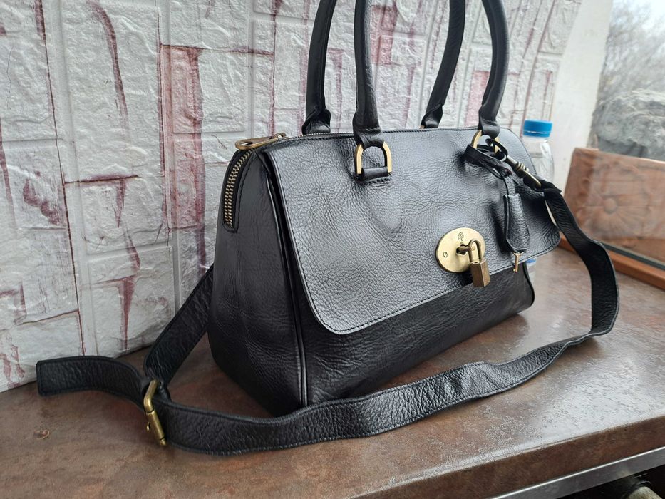 дамска чанта,Mulberry,черна кожена чанта-естествена кожа