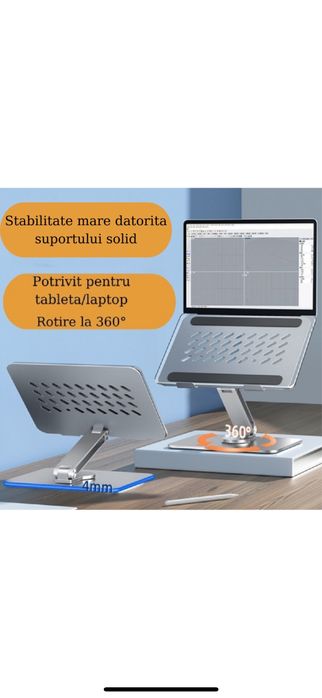 Suport laptop, tableta sau telefon, de birou, pliabil, portabil, 360•