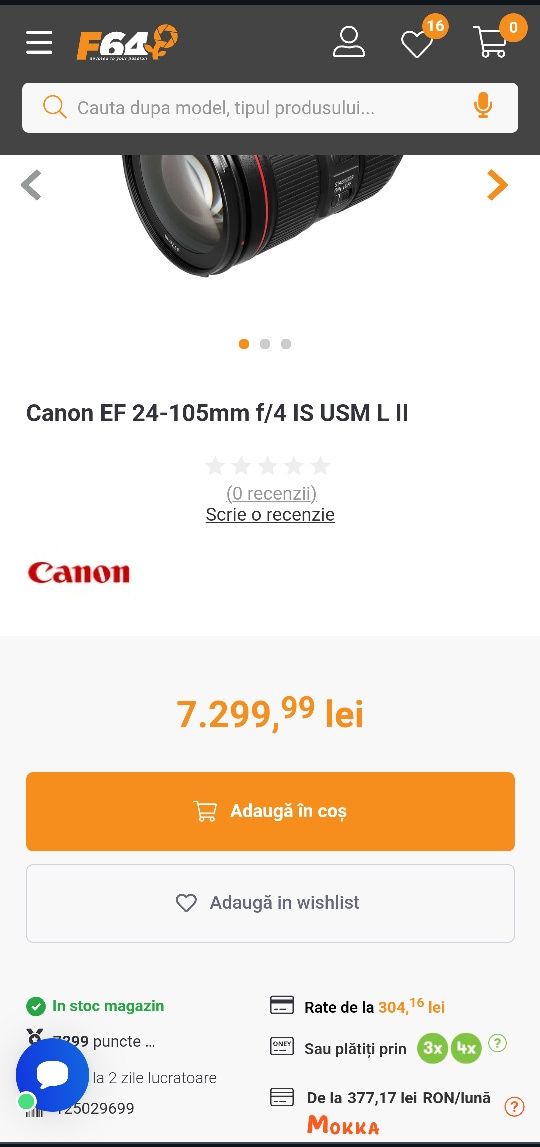 Canon eos R și obiectiv 16mm, ambele în garanție