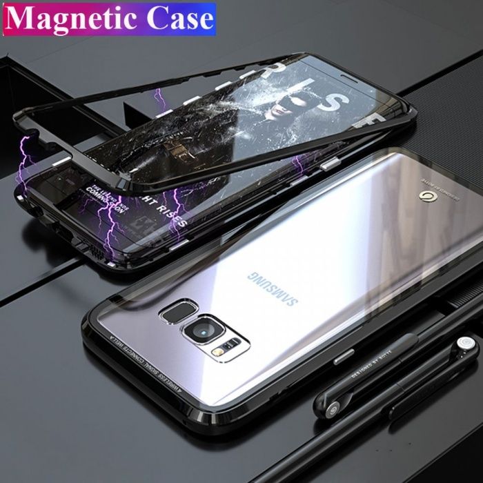 Husa Samsung Galaxy S7 Edge , Magnetica Negru, cu spate de sticla