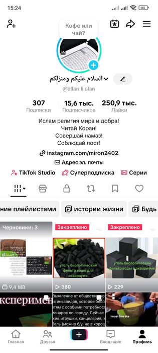 Тик ток аккаунт  15,6к