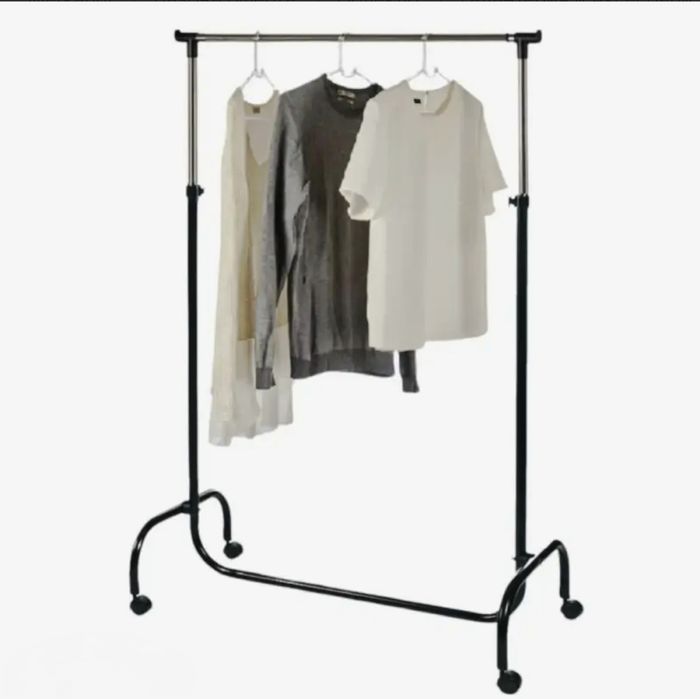 Закачалка на колелца, стойка за дрехи, Черен, Метална, 82.5x43x170 см