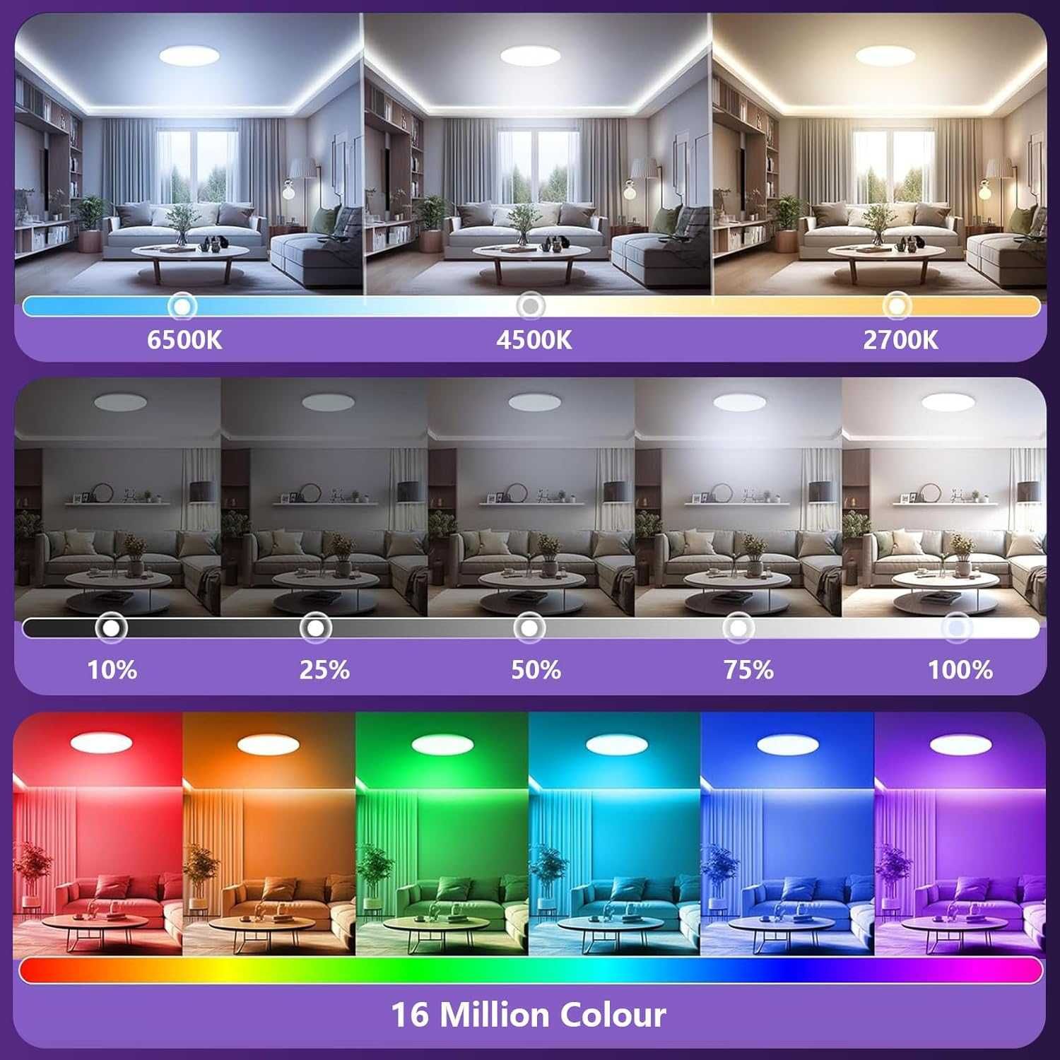 НОВА! Смарт LED таванна лампа 30W с дистанционно, RGB