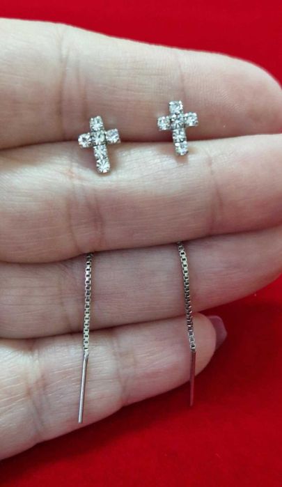 AG185, cercei argint 925,noi/marcati, lant cu cruciulite