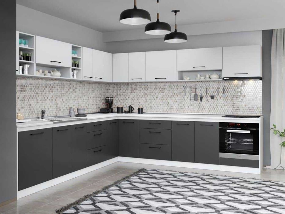 Set Mobila Bucatarie Colt Mina Dual 300*300 Gri Antracit/Alb C117