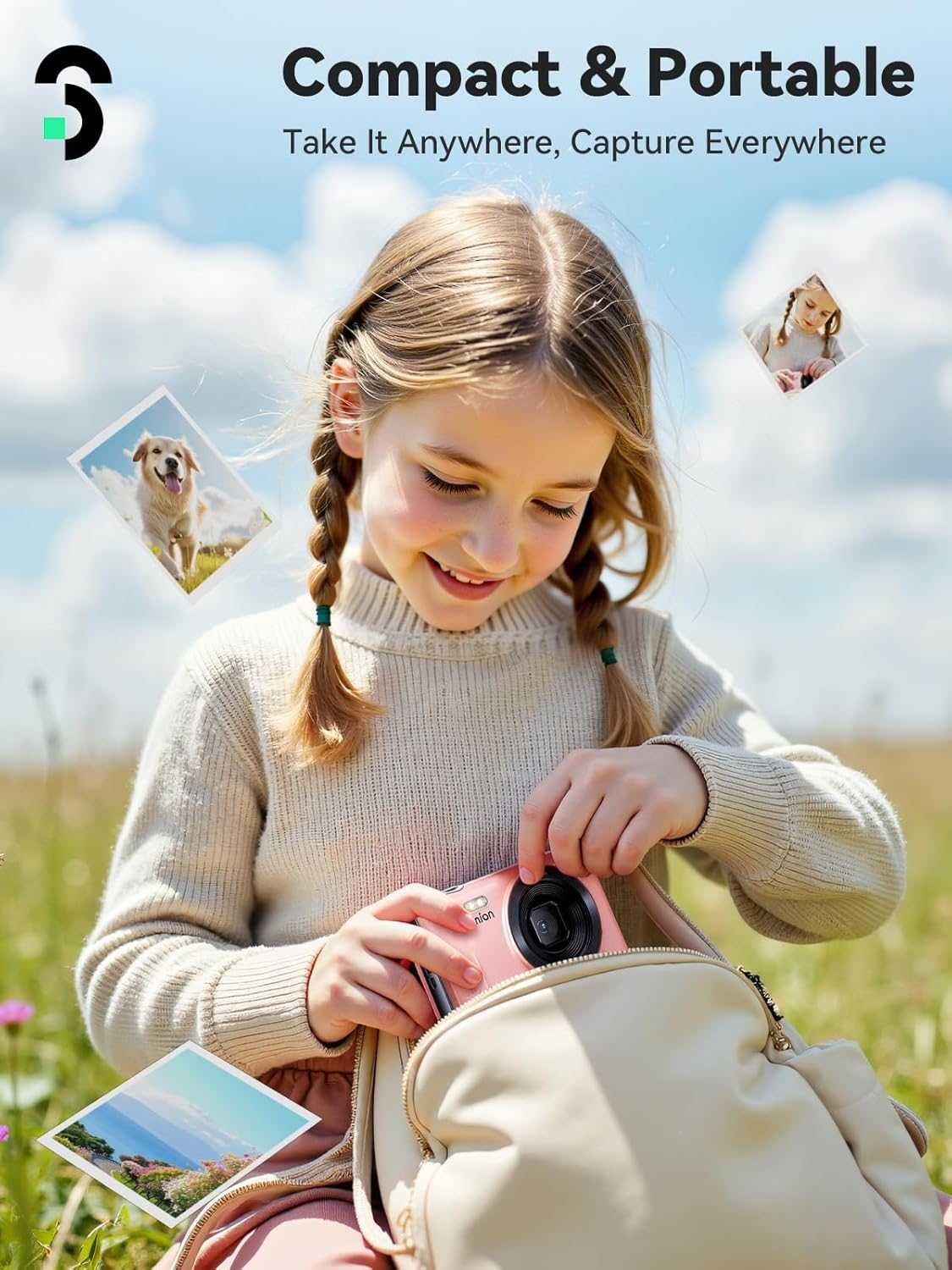 SOOMFON Цифров фотоапарат, 2.8'' екран, 16X цифрово увеличение, розов