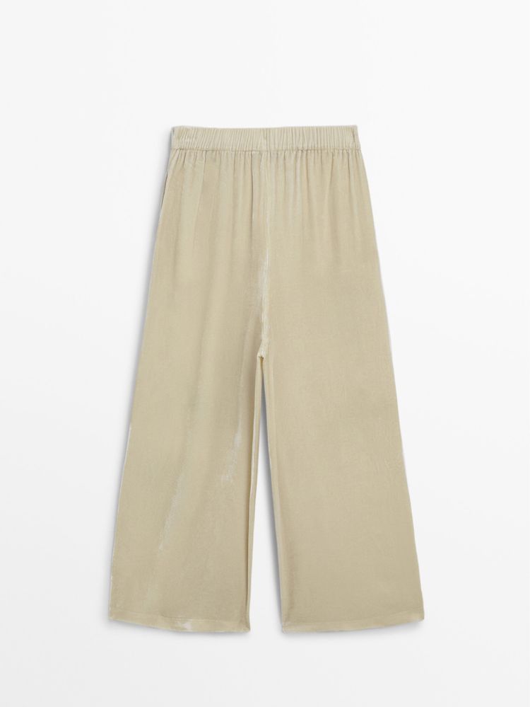 Pantaloni Massimo Dutti, crem, cu broderie, Special Edition