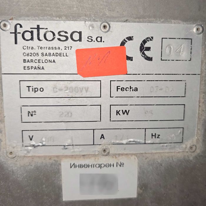 Индустриален кутер за месо Fatosa C-200VV - 200 литра, 95 kW, Испания