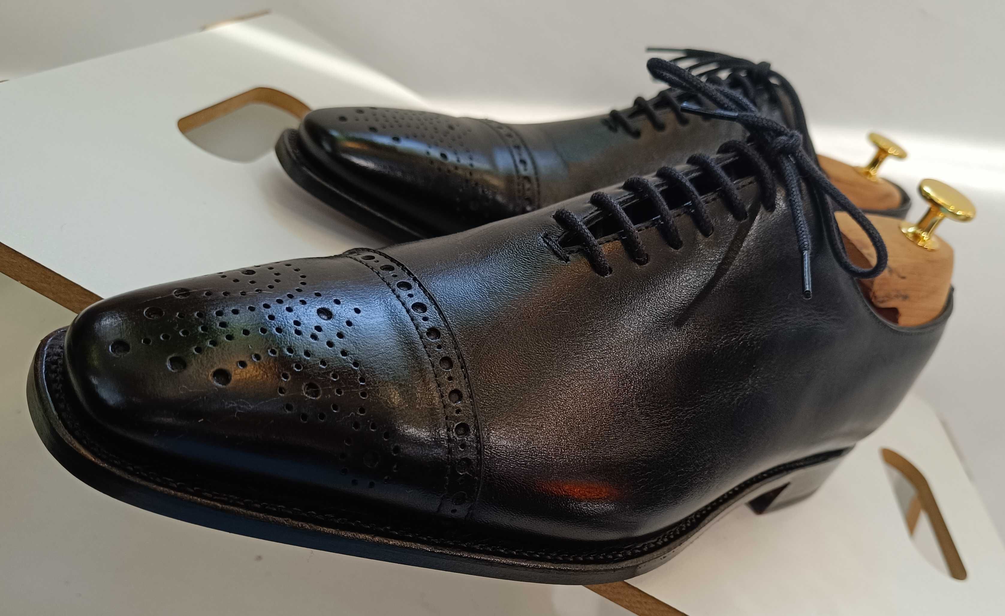 Pantofi oxford de lux 41 41.5 42 lucrati manual GREVE NOI piele natura