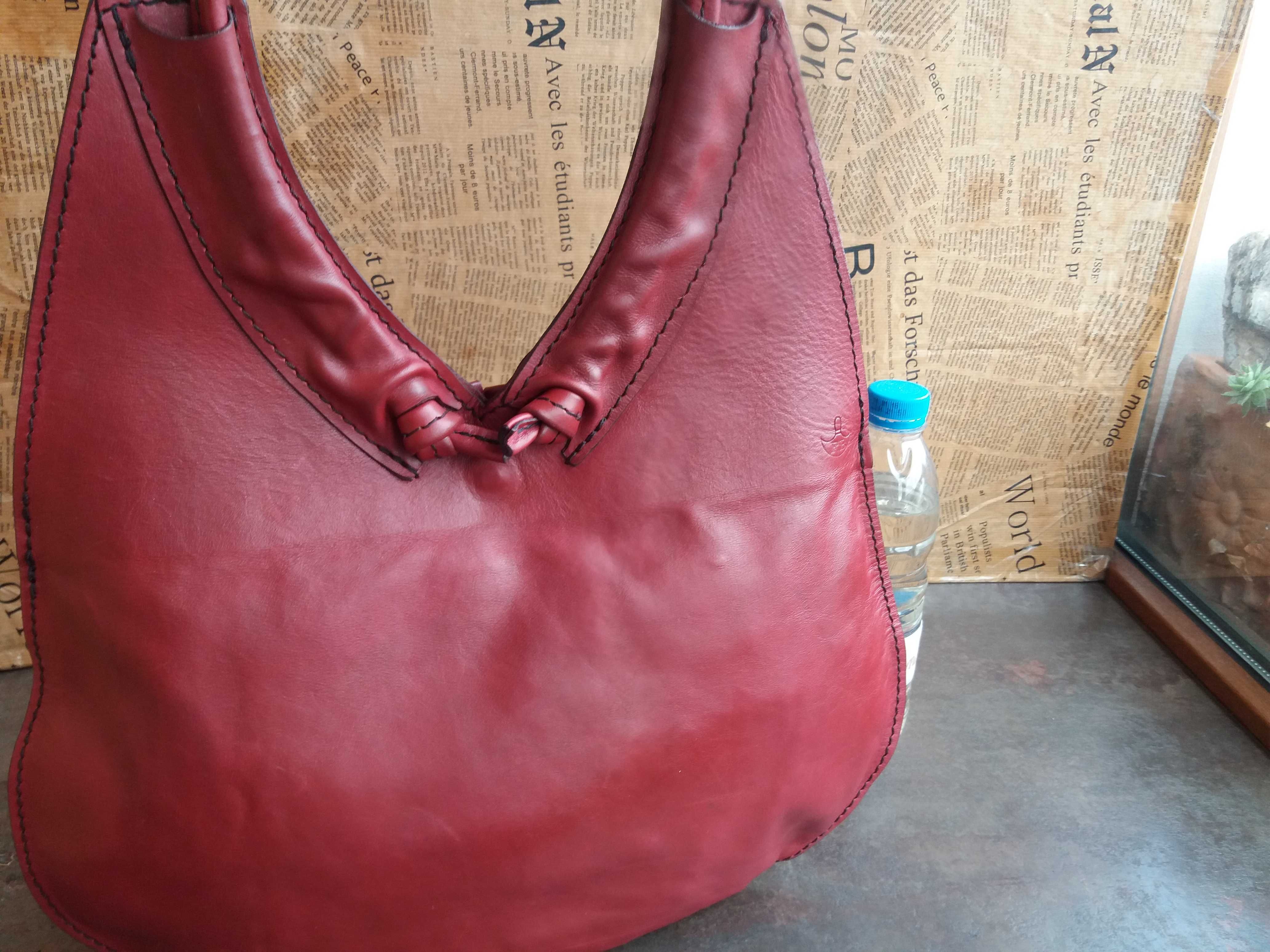 червена кожена чанта-естествена кожа