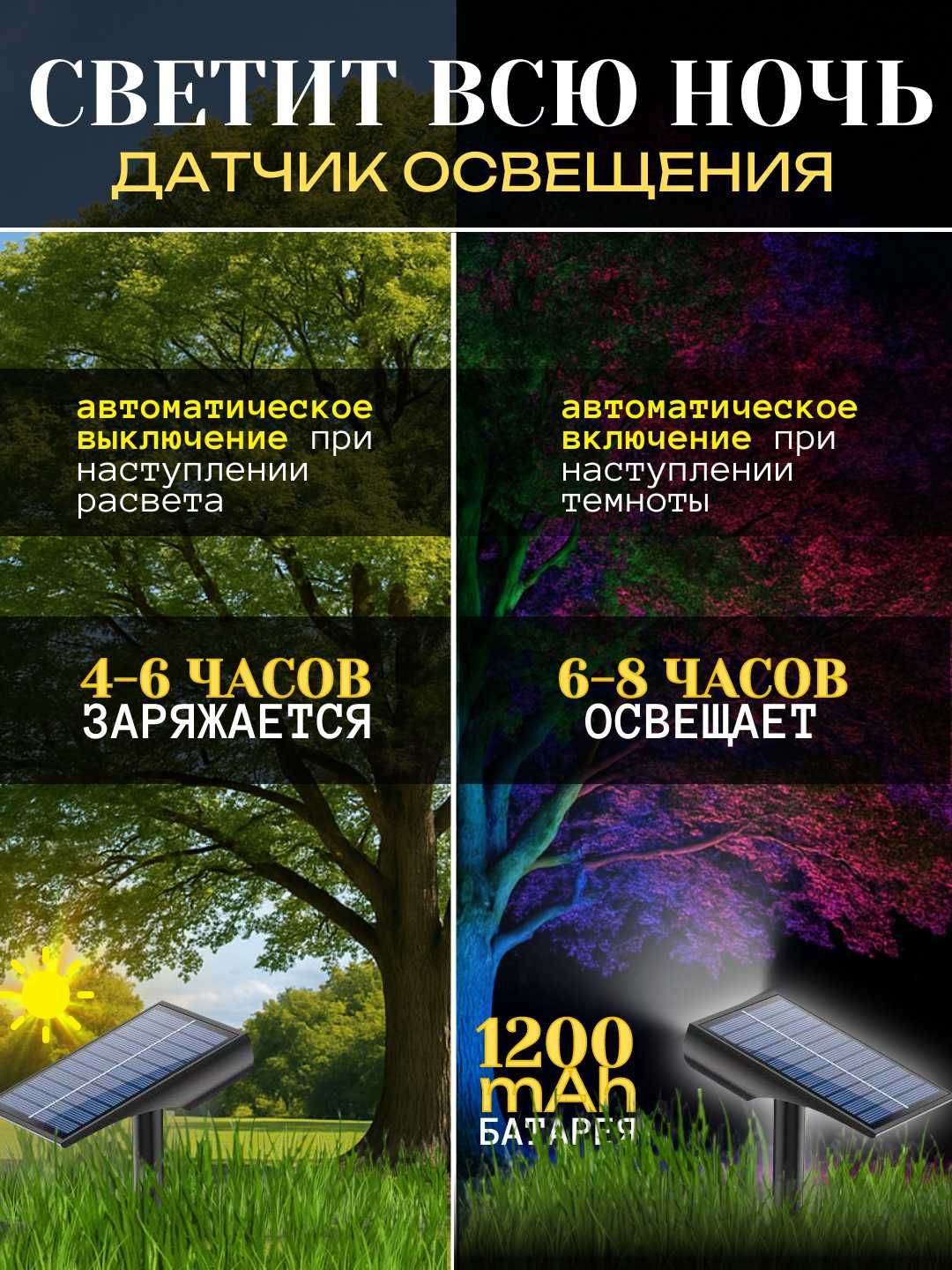 Фонарь-прожектор RGB на солнечной батарее, пульт ДУ, 7 цветов