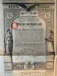 titlu stat 2500 franci aur 1929 Renta Romana  bond neincasat - cupoane