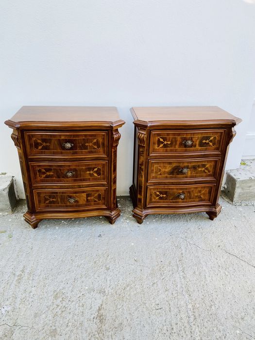 Comode Noptiere Lemn Masiv Intarsie Sculpturi Vintage