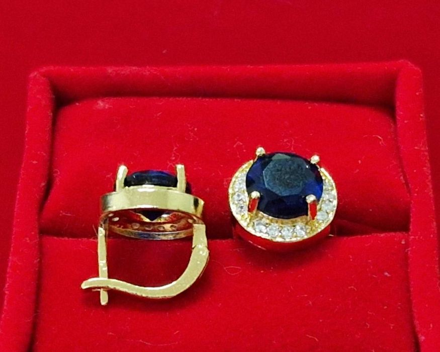 GR32,inel placat aur 18k, zirconiu alb/safir, deosebit,nou/marcat