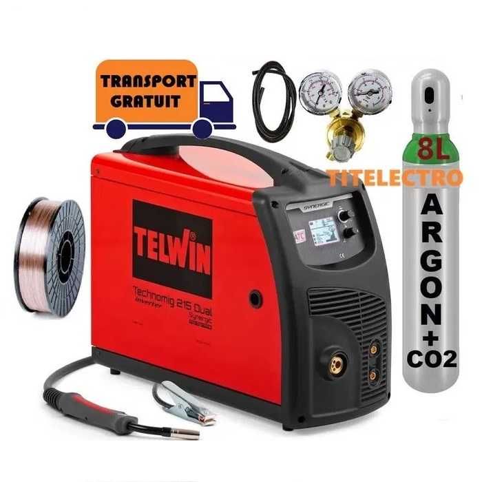 Aparat sudura TELWIN TECHNOMIG 215 + tub 8L PLIN + ceasuri + sarma 5kg