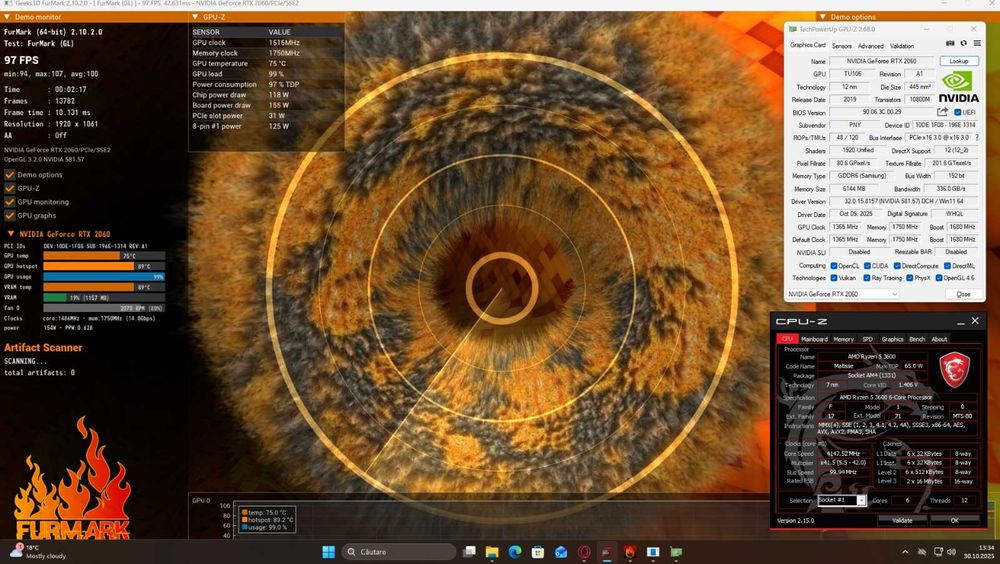 PC GAMING NOU Ryzen 5 3600 / RTX 2060 / 16GB RAM /NVMe 512GB–piese noi