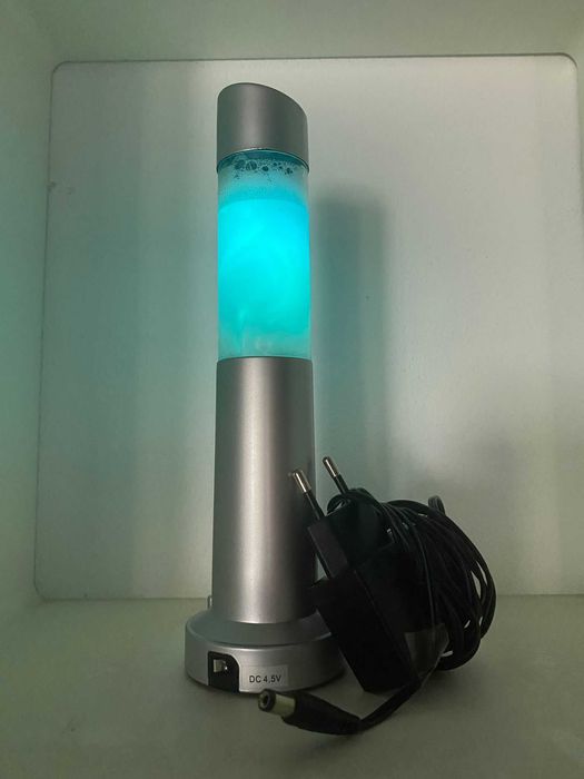 Veioza/lampa lava LED, verde/albastru/mov/tucuoaz, cu incarcator, 22cm