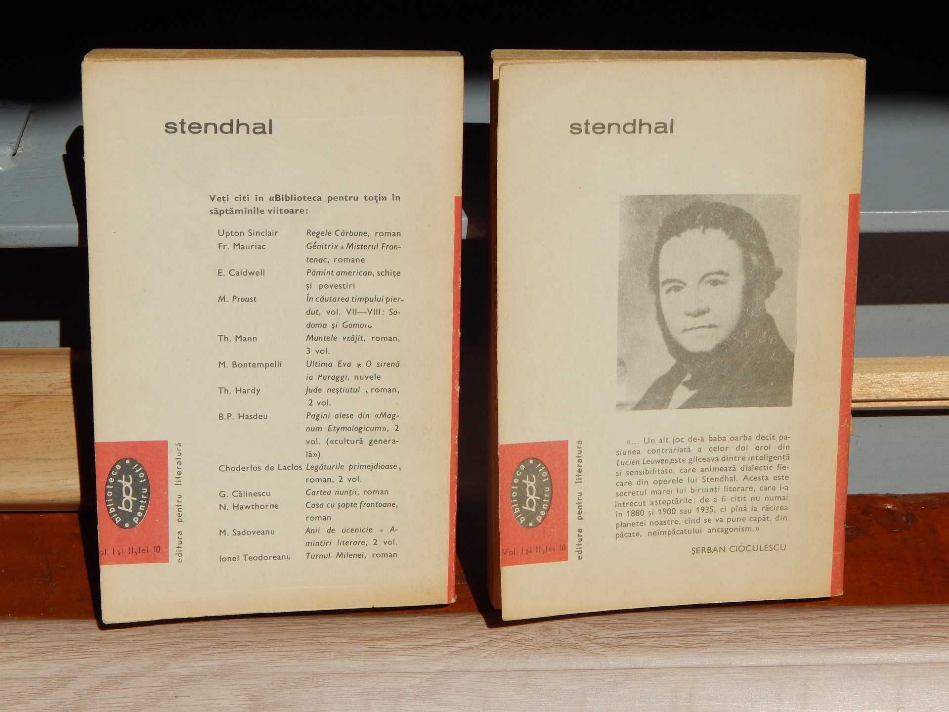 Stendhal Lucien Leuwen Rosu si Alb 2 volume BPT 1969 set complet