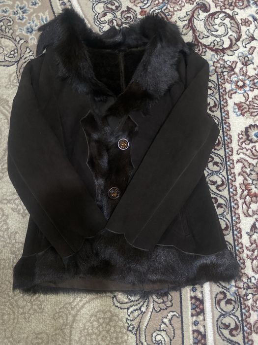 Темно коричневая натуральная дубленка