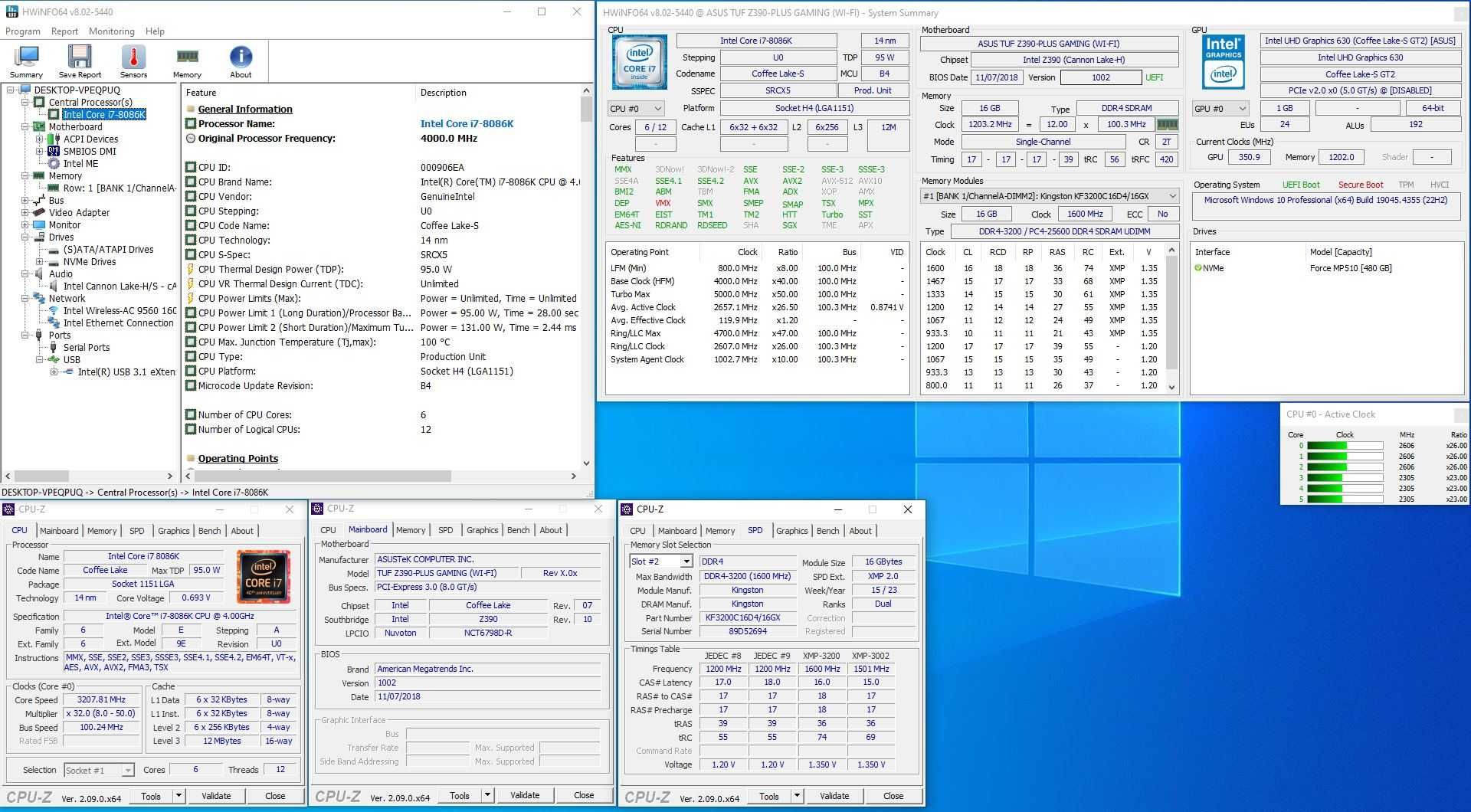 Геймърски, I7-8086K,12Cores, 4.0GHz, 16Gb RAM, GTX 1070 ASUS,PSU 1300W