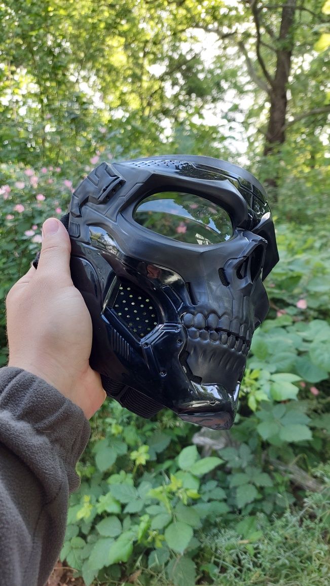 Мото маска череп иридиум и опушено черно за  чопър, еърсофт