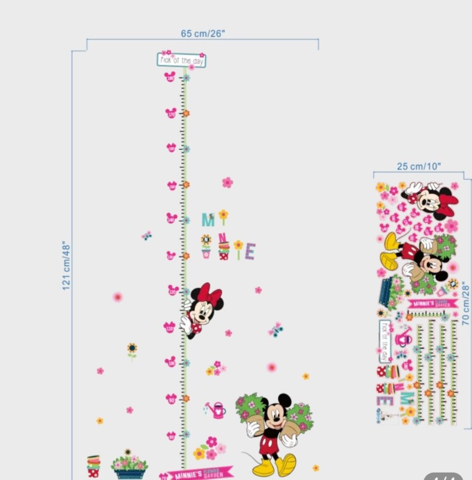 Sticker perete/dulap - grafic crestere Minnie&Mickey Mouse - 25 lei