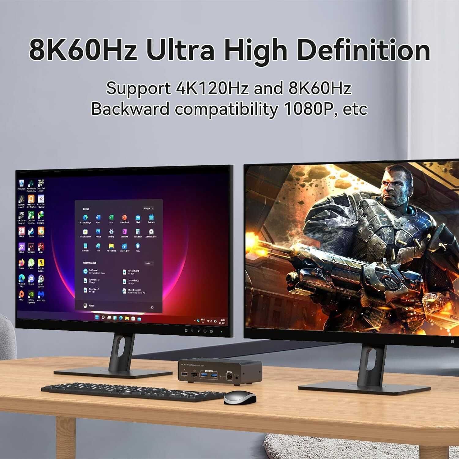Comutator Switch KVM HDMI DisplayPort 8K60Hz 4K120Hz Dual Monitor 2x2