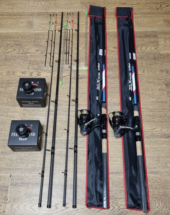 SET 2 FEEDERE PRO FL ROYAL X Feeder 3.90m + 2 Mulinete FL Feeder Wind