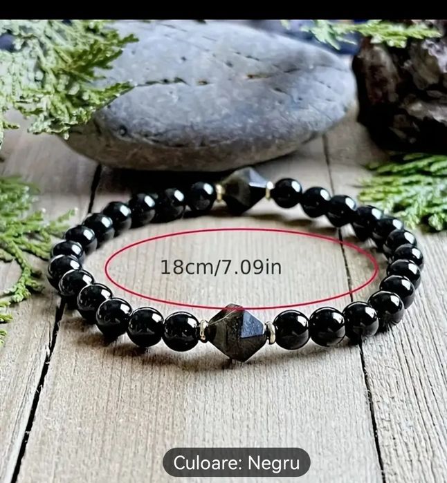 Brățară  De Cristal Negru De Turmalină Obsidiană