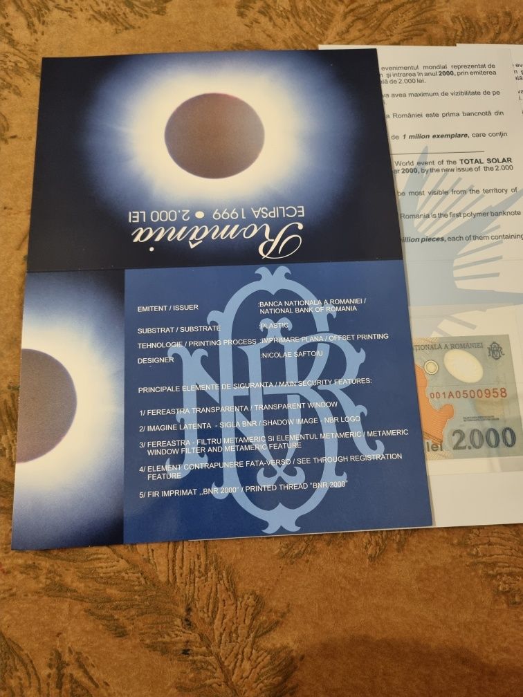 2000 lei 1999 eclipsa UNC consecutive, pliant