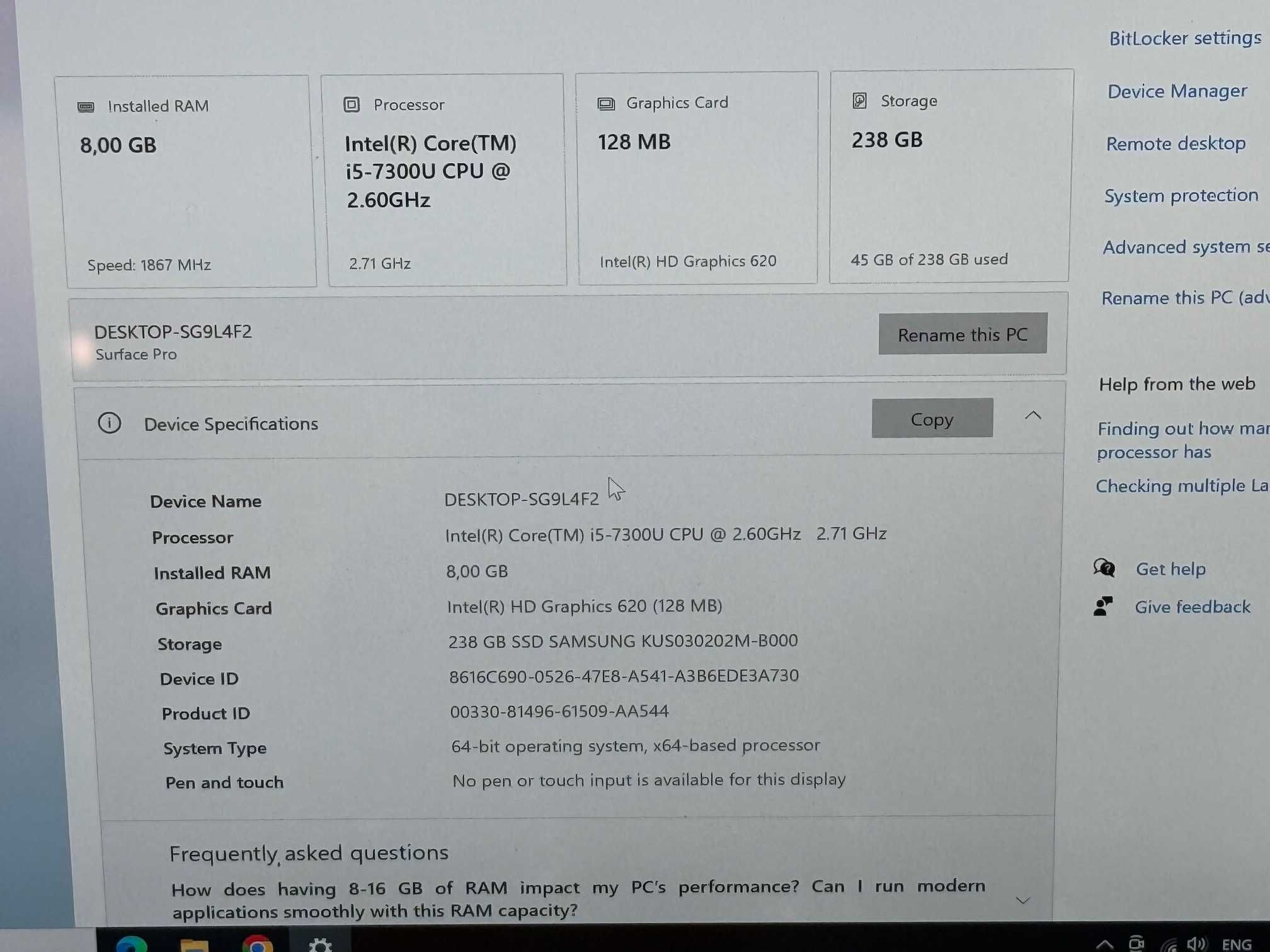 Microsoft Surface Pro 5 i5 7th/8RAM/256SSD