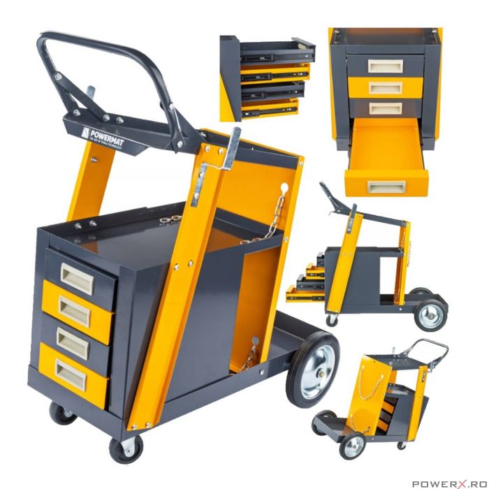 Carucior cu 4 rafturi pentru aparatul de sudura, capacitate maxima 100