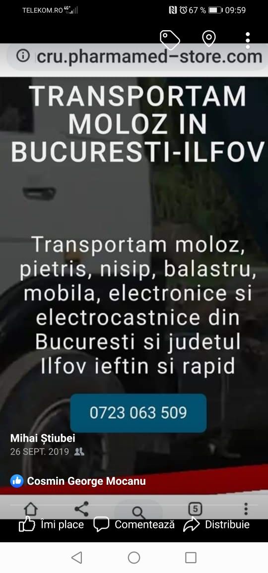 Transport marfa mobila moloz debarasam